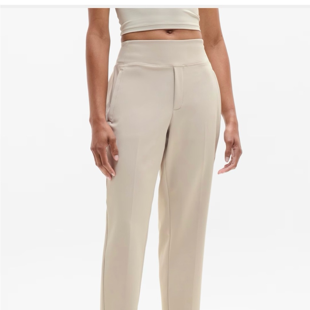 Athleta Beige High-Waisted Tailored Trousers